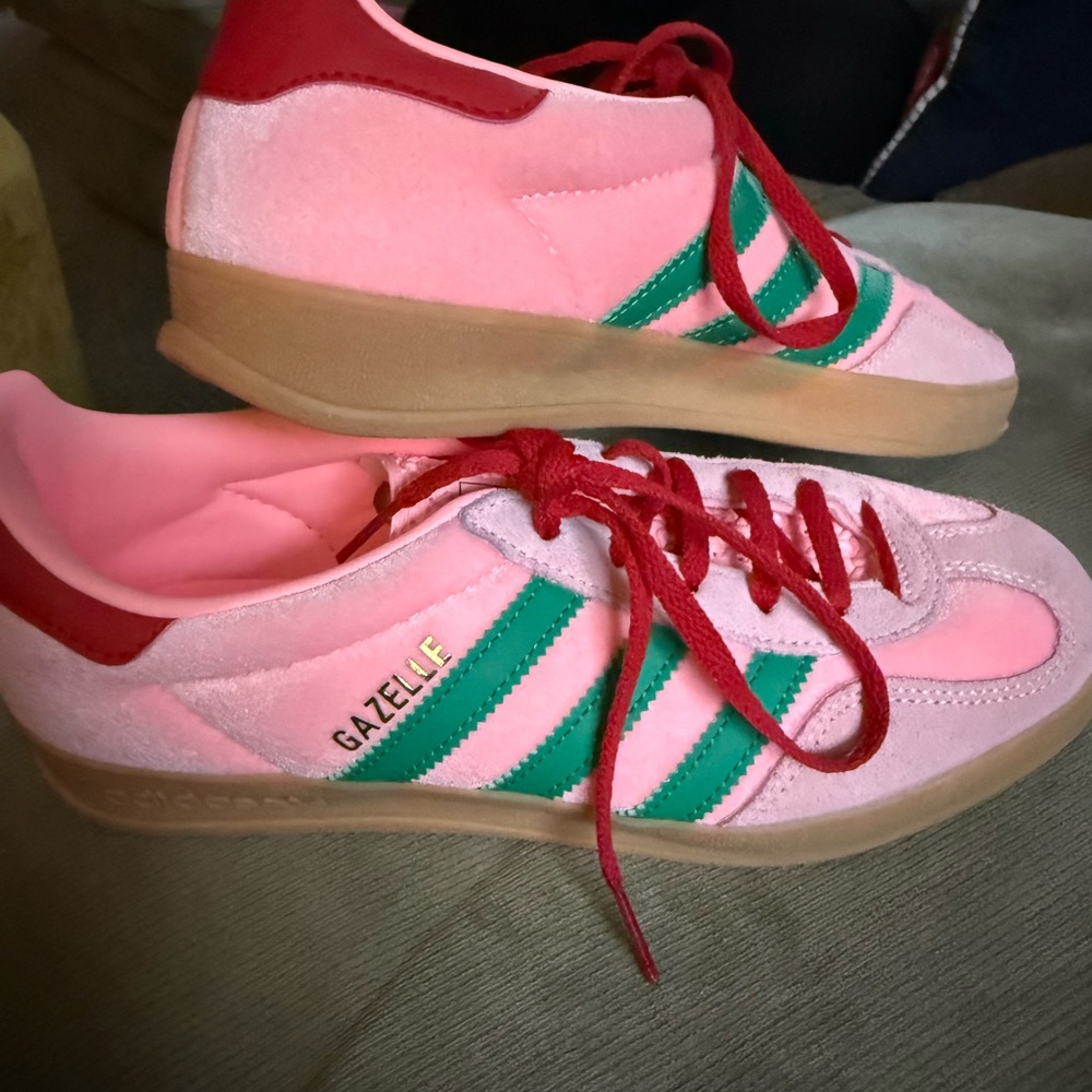 Adidas Gazelle Pink with Green Stripes
